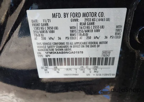 2022 Ford Police Interceptor из США, поврежденный, VIN 1FM5K8AB9NGA01978